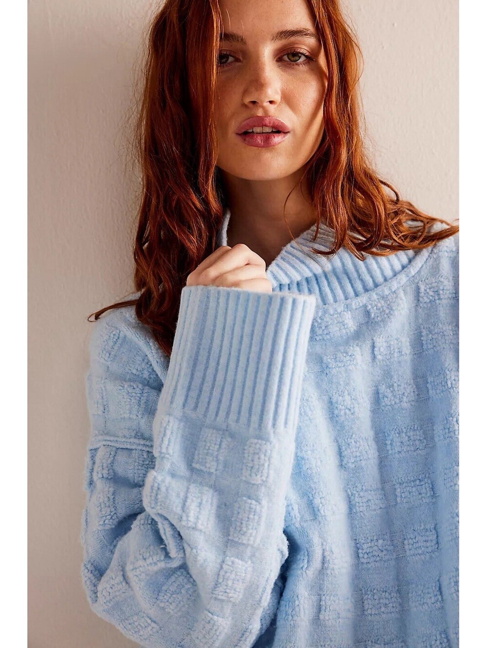 We The Free Care Sweater Women S/P  Free People Soul Searcher Mock Neck Crop Blu - Picture 3 of 9
